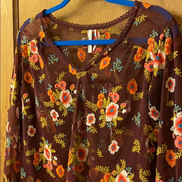 Anthropologie Embroidered Mesh Blouse - Picture 3 of 5